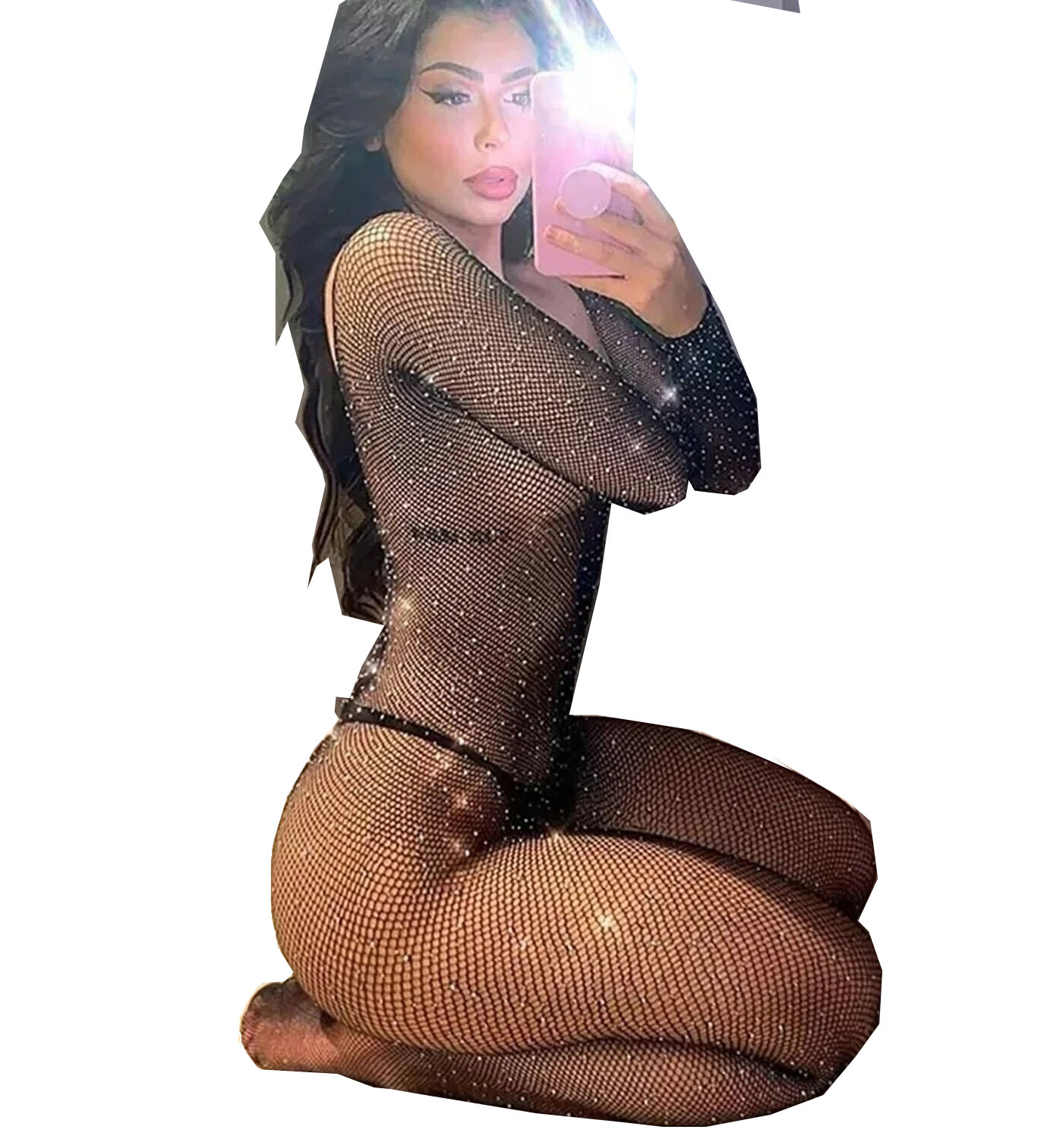 Fishnet Stocking Women - ชุดชั้นในเซ็กซี่ไซส์ใหญ่ ประดับเพชร บอดี้สูทตาข่ายโปร่งใส ชุดเซ็กซี่สำหรับผู้หญิง ถุงน่องตาข่ายเซ็กซี่ ชุดบอดี้ซ็อกซ์สุดเย้ายวน