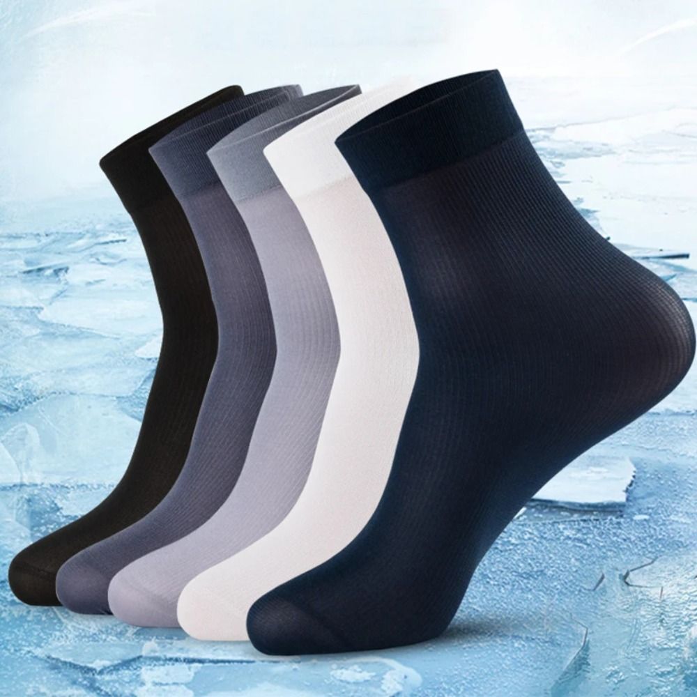 Silk Sock Bamboo - 10 คู่ ถุงเท้าผู้ชายแฟชั่น ผ้าไหมน้ำแข็ง ระบายอากาศ นุ่ม