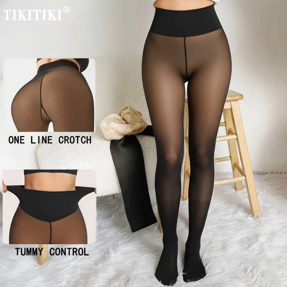 Tights Pantyhose Sheer - กางเกงเลกกิ้งบุขนแกะแบบไร้ตะเข็บสำหรับผู้หญิงไซส์ใหญ่ ช่วยกระชับสัดส่วน ควบคุมหน้าท้อง ผ้าบางเบาเหมือนโปร่งแสง ให้ความอบอุ่น