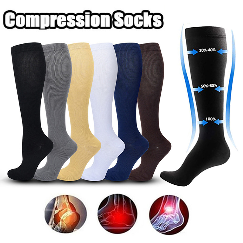 Compression Sock Medical - ถุงเท้ารัดกล้ามเนื้อสำหรับผู้หญิงและผู้ชาย 1 คู่ 15-20 MMHg ถุงเท้ายาวถึงเข่าสำหรับปั่นจักรยาน